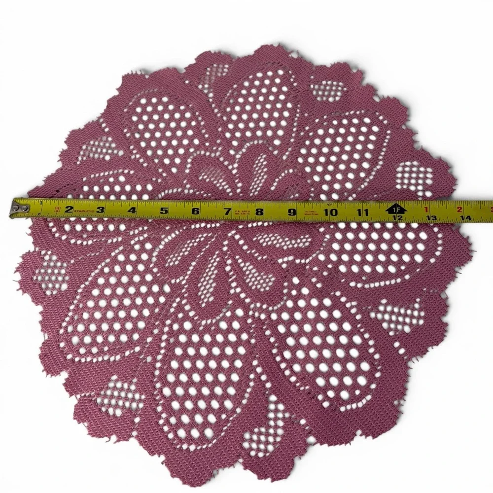 Vintage Mauve Lace Doily Set‎ Round & Rectangular Floral Table Top Linens
